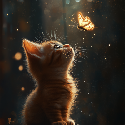 Dreamy Kitten and Butterfly