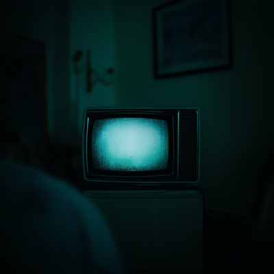 Close Up of TV in Dark Room