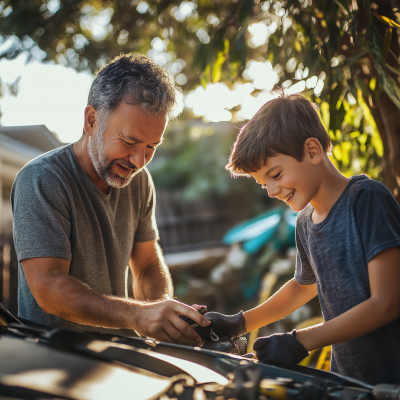 Father and Son Working Together