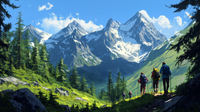 Hikers on a Mountain Trail