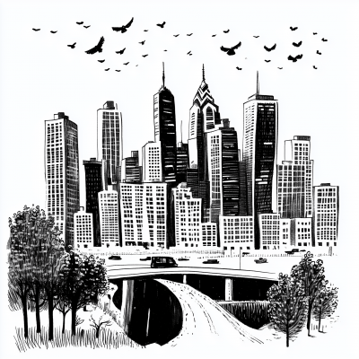 Downtown Philadelphia Skyline Illustration