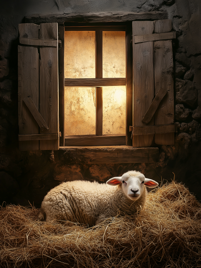 Sheep in Rustic Stable