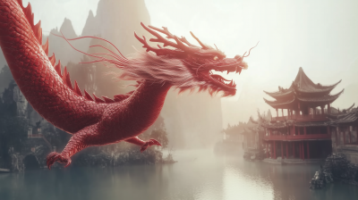 Red Chinese Dragon in Flight