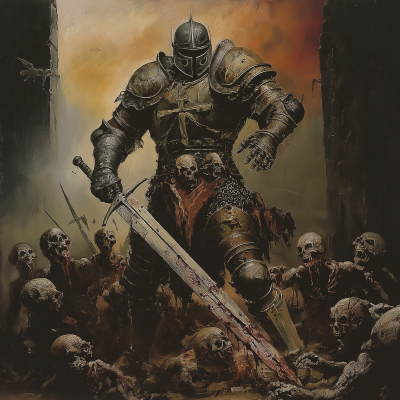 Armored Warrior Battling Undead