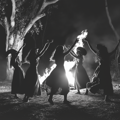 Witches Dance Around Bonfire