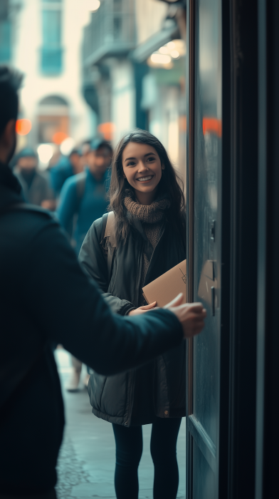 Friendly Gesture on a Busy Street