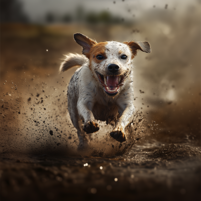 Happy Dog in a Muddy Race