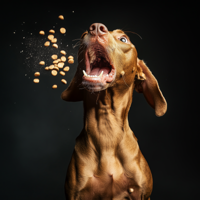 Vizsla Dog Catching Kibble