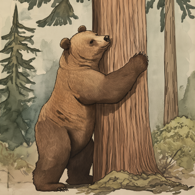 Grizzly Bear Embracing Redwood