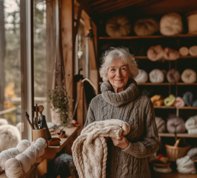 Cozy Portrait of a Knitting Artisan