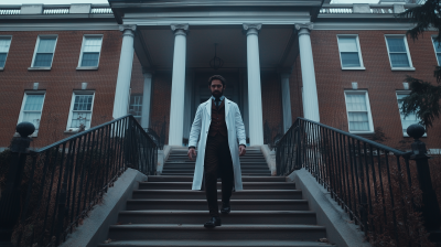 Male Doctor Walking Down Stairs