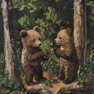 Little Bear Cubs in the Forest