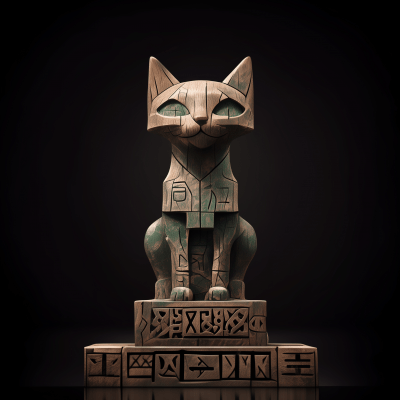 Mystical Wooden Cat Statue