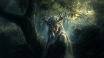 Fantasy Woman in Enchanted Forest