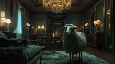 Realistic Sheep in Elegant Room