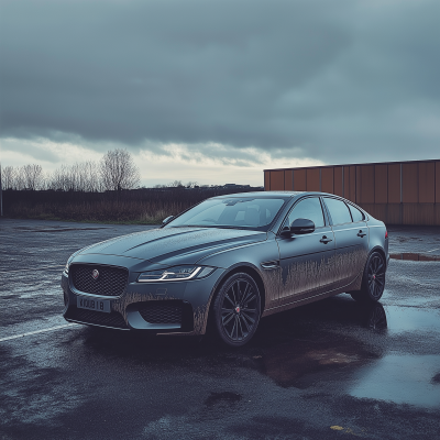 Dirty Jaguar XE in Parking Lot