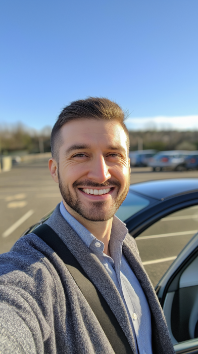 Smiling Man Next to Car