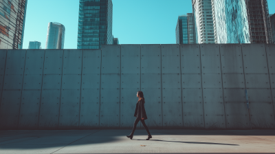 Woman Walking in Modern Abandoned Town