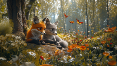 Playful Fox Friends