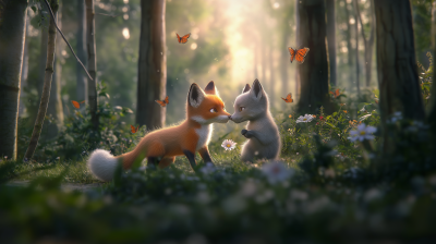 Playful Nordic Foxes