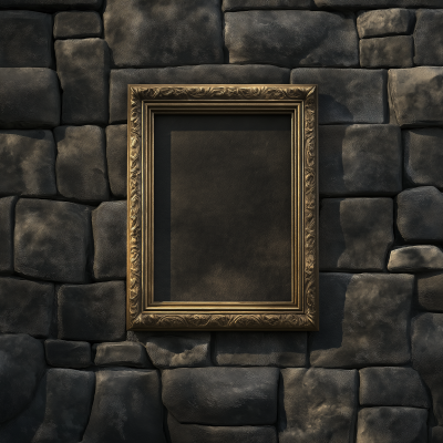 Empty Gold Frame on Stone Wall