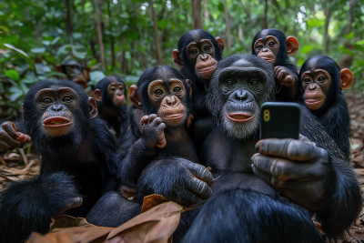 Chimpaji and Kids Selfie