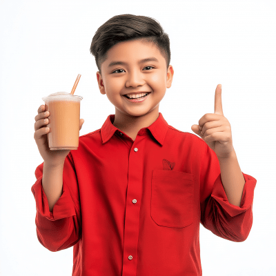 Stylish Young Boy with Milk Tea