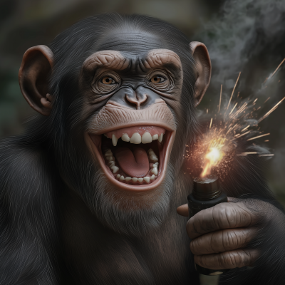 Laughing Chimpanzee with Bomb