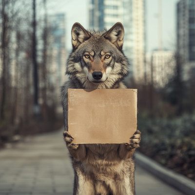 Upright Wolf in Urban Setting