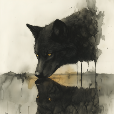 Reflection of a Black Wolf