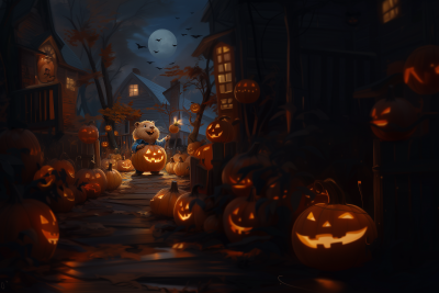 Nighttime Pumpkin Scene