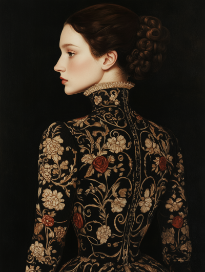 Glamorous Woman in Embroidered Dress