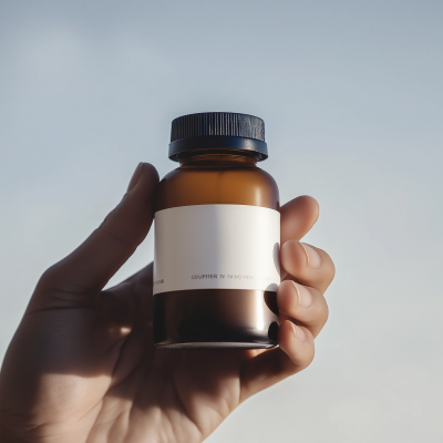 Supplement Bottle in Hands