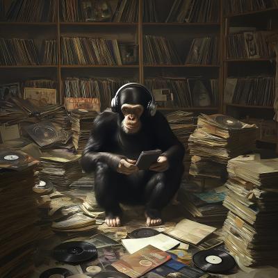 Chimpanzee Listening to Music