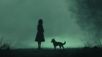 Girl with Dog in Distant Background