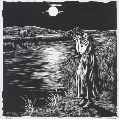 La Llorona Linocut Print