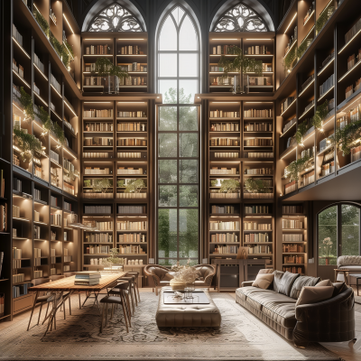 Luxurious Library with Bookshelves