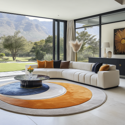 Modern Living Room with Round Rug