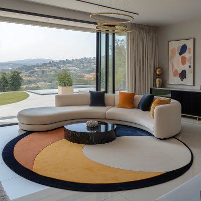 Luxury Living Room with Circular Rug