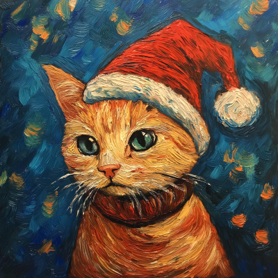 Christmas Cat in Van Gogh Style