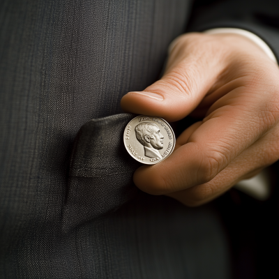 Man in Suit with Quarter