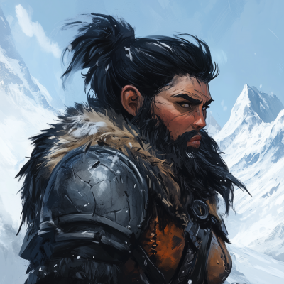 Dwarven Warrior in Snowy Mountains