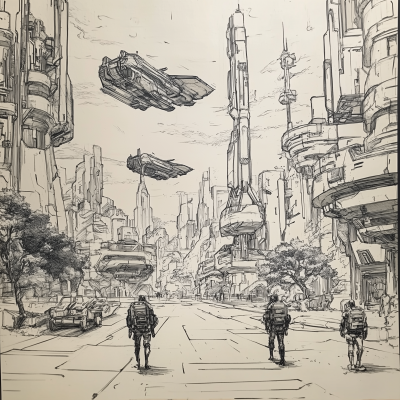 Futuristic Cityscape Sketch