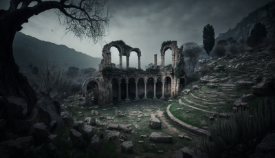 Ancient Ruins in a Gloomy Landscape