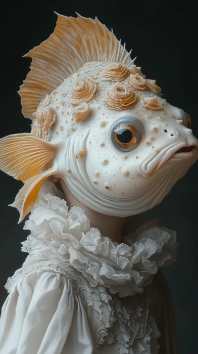 Surreal Woman with Puffer Fish