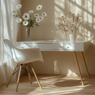 White Desk with Flower