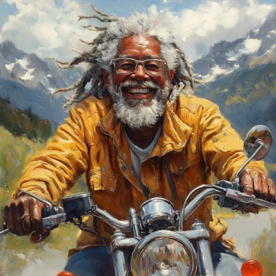 Cheerful Grandfather on Motorcycle