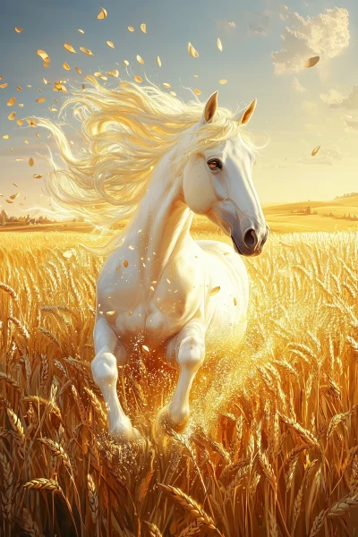 Golden Horse in Wheat Fields