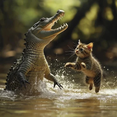 Crocodile and Cat Encounter