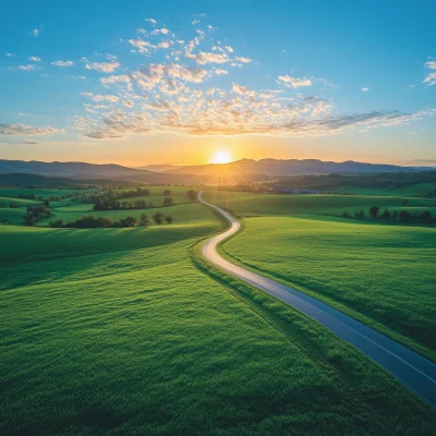 Tranquil Sunrise Over Fields